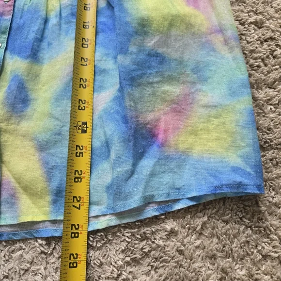 120 Lino Pintuck Linen Shirt Womens 42/S Colorful Pastel Long Sleeve
